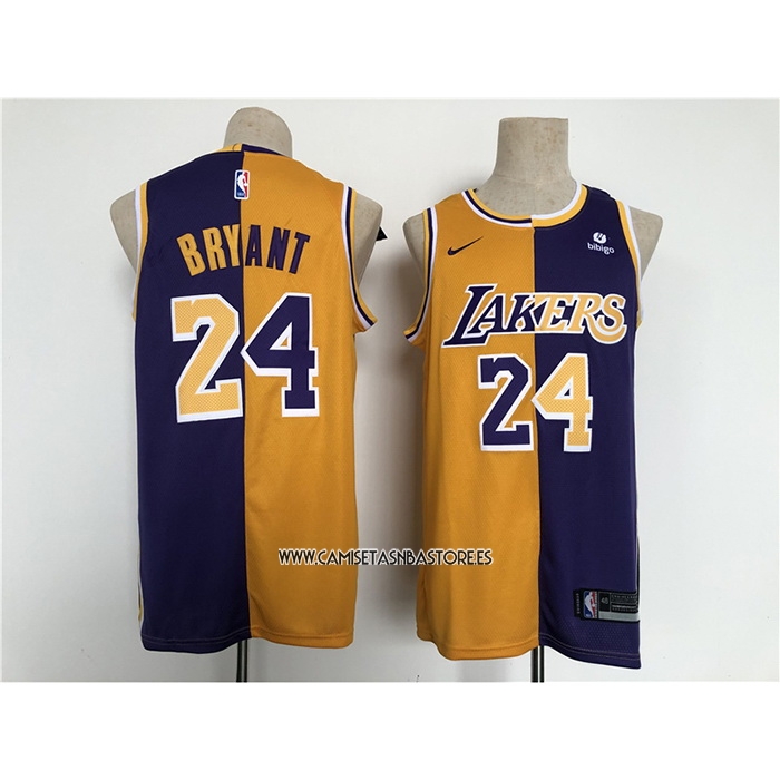 Kobe Bryant NO 24 Camiseta Los Angeles Lakers Split Amarillo Violeta